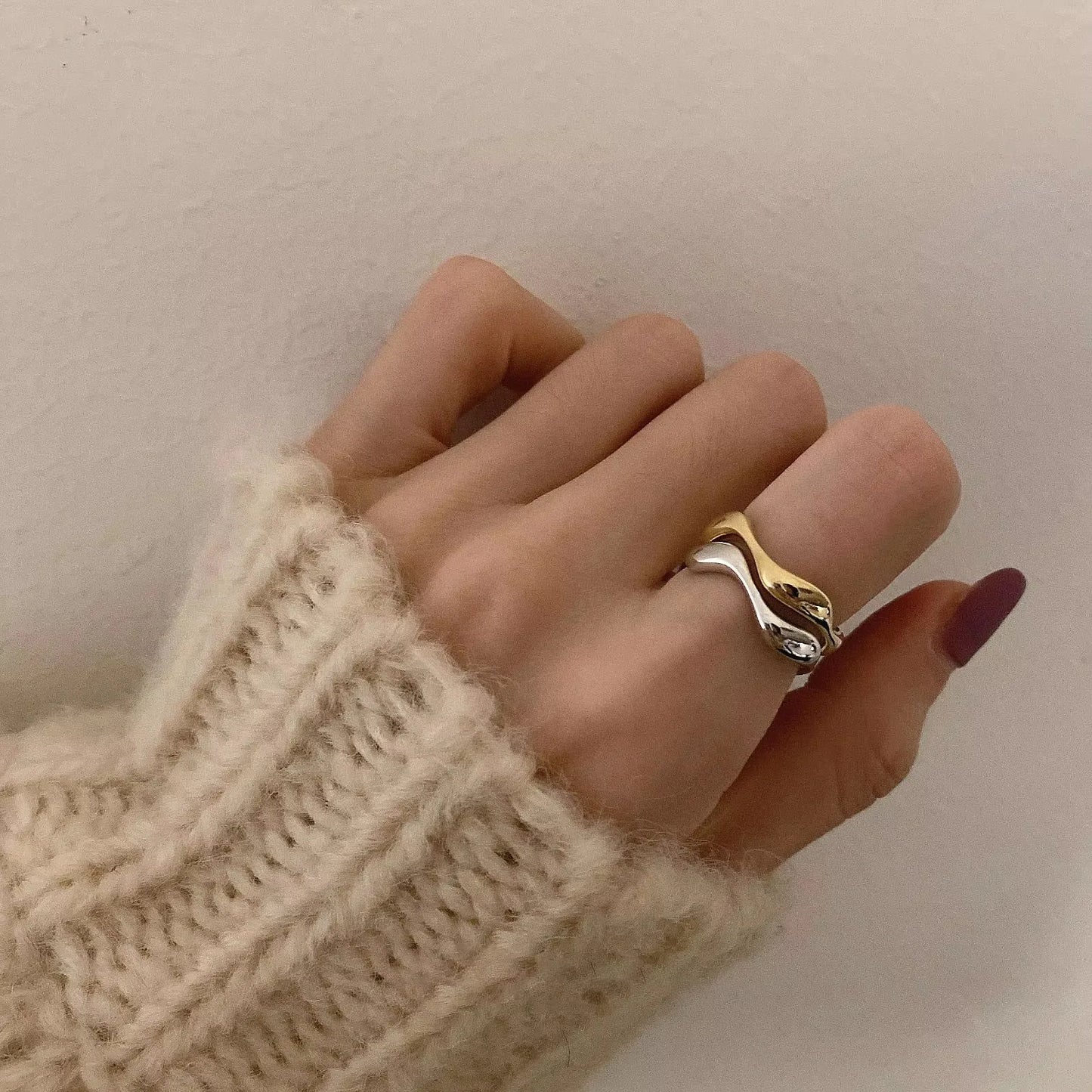 VENTFILLE 925 Sterling Silver Irregular Design Wave Golden Stackable Finger Rings Trendy Adjustable For Women Gifts Dropshipping