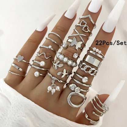 30Pcs Bohemian Geometric Knuckle Rings Set For Women Gold Silver Color Finger Ring Girls Fashion Party Jewelry Accessories