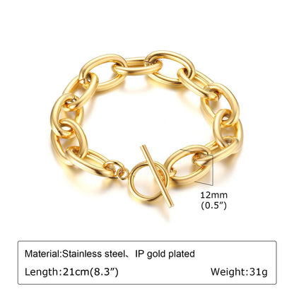 Chunky Stainless Steel Link Chain Bracelet For Woman, Gold Plated Layering Bracelets Wristband Waterproof Jewelry