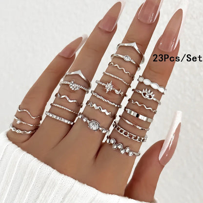 30Pcs Bohemian Geometric Knuckle Rings Set For Women Gold Silver Color Finger Ring Girls Fashion Party Jewelry Accessories