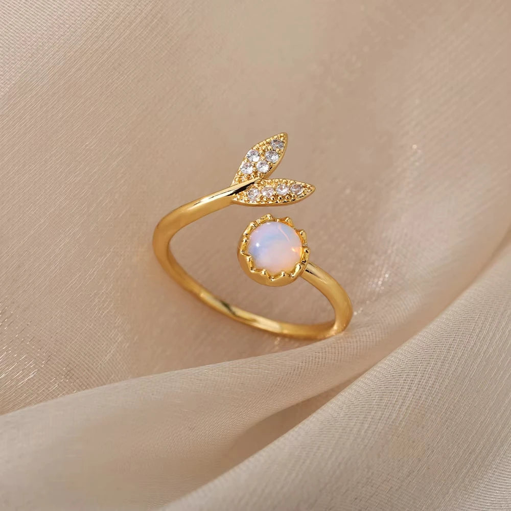 Luxury Zircon Geometric Rings For Women Stainless Steel Gold Color Open Ring Trendy Wedding Party Aesthetic Jewerly Gift Femme