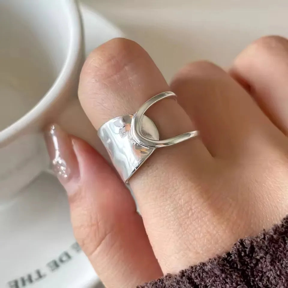 VENTFILLE 925 Sterling Silver Irregular Design Wave Golden Stackable Finger Rings Trendy Adjustable For Women Gifts Dropshipping