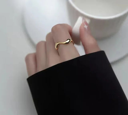 VENTFILLE 925 Sterling Silver Irregular Design Wave Golden Stackable Finger Rings Trendy Adjustable For Women Gifts Dropshipping