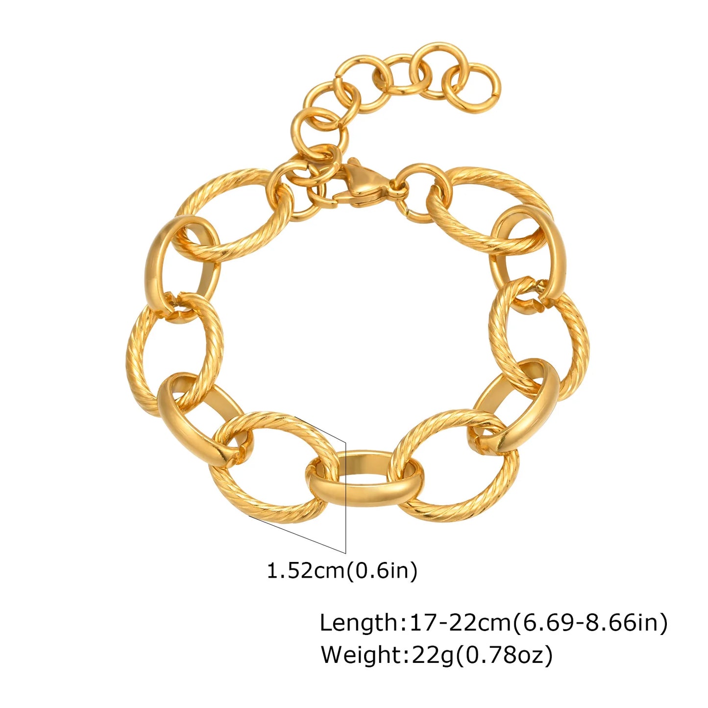 Chunky Stainless Steel Link Chain Bracelet For Woman, Gold Plated Layering Bracelets Wristband Waterproof Jewelry