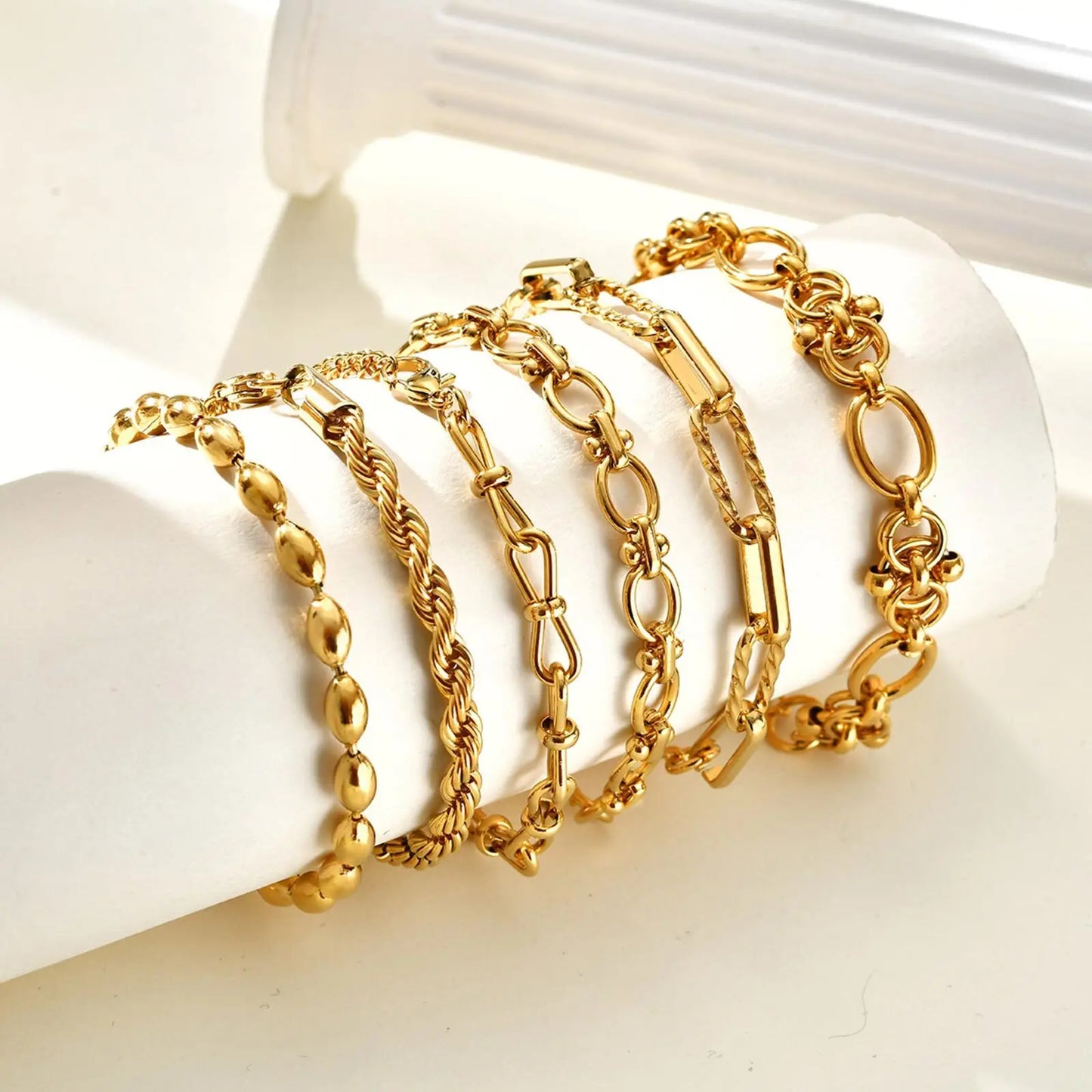 Chunky Stainless Steel Link Chain Bracelet For Woman, Gold Plated Layering Bracelets Wristband Waterproof Jewelry