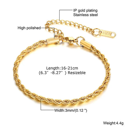 Non Tarnish Stainless Steel Bracelet Stackable for Women, Thin Herribone Chain Bracelet Waterproof Gold Plated Jewelry