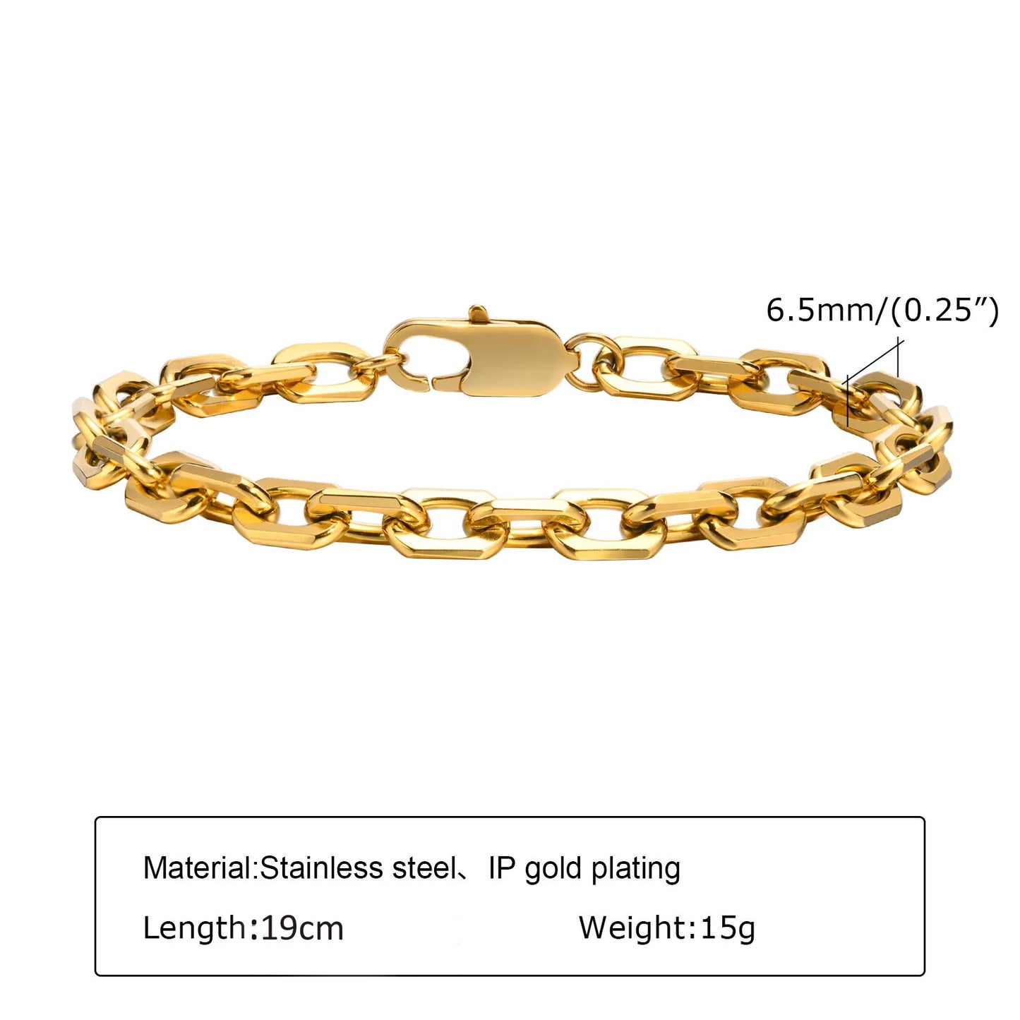 Chunky Stainless Steel Link Chain Bracelet For Woman, Gold Plated Layering Bracelets Wristband Waterproof Jewelry