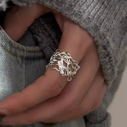 VENTFILLE 925 Sterling Silver Irregular Design Wave Golden Stackable Finger Rings Trendy Adjustable For Women Gifts Dropshipping