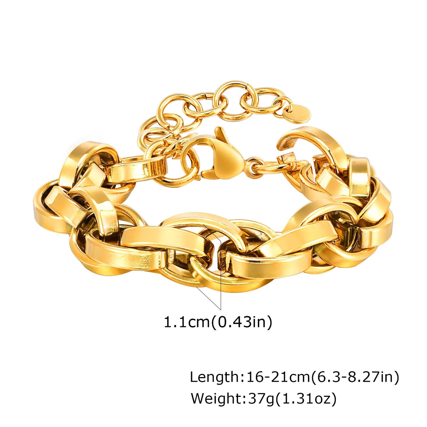Chunky Stainless Steel Link Chain Bracelet For Woman, Gold Plated Layering Bracelets Wristband Waterproof Jewelry