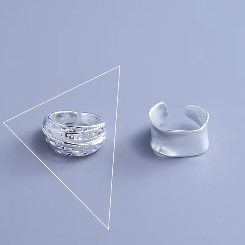 VENTFILLE 925 Sterling Silver Irregular Design Wave Golden Stackable Finger Rings Trendy Adjustable For Women Gifts Dropshipping