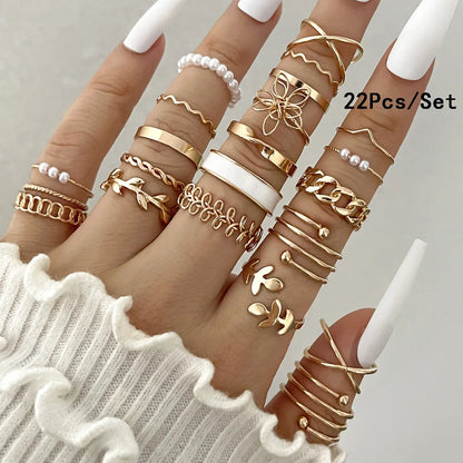 30Pcs Bohemian Geometric Knuckle Rings Set For Women Gold Silver Color Finger Ring Girls Fashion Party Jewelry Accessories